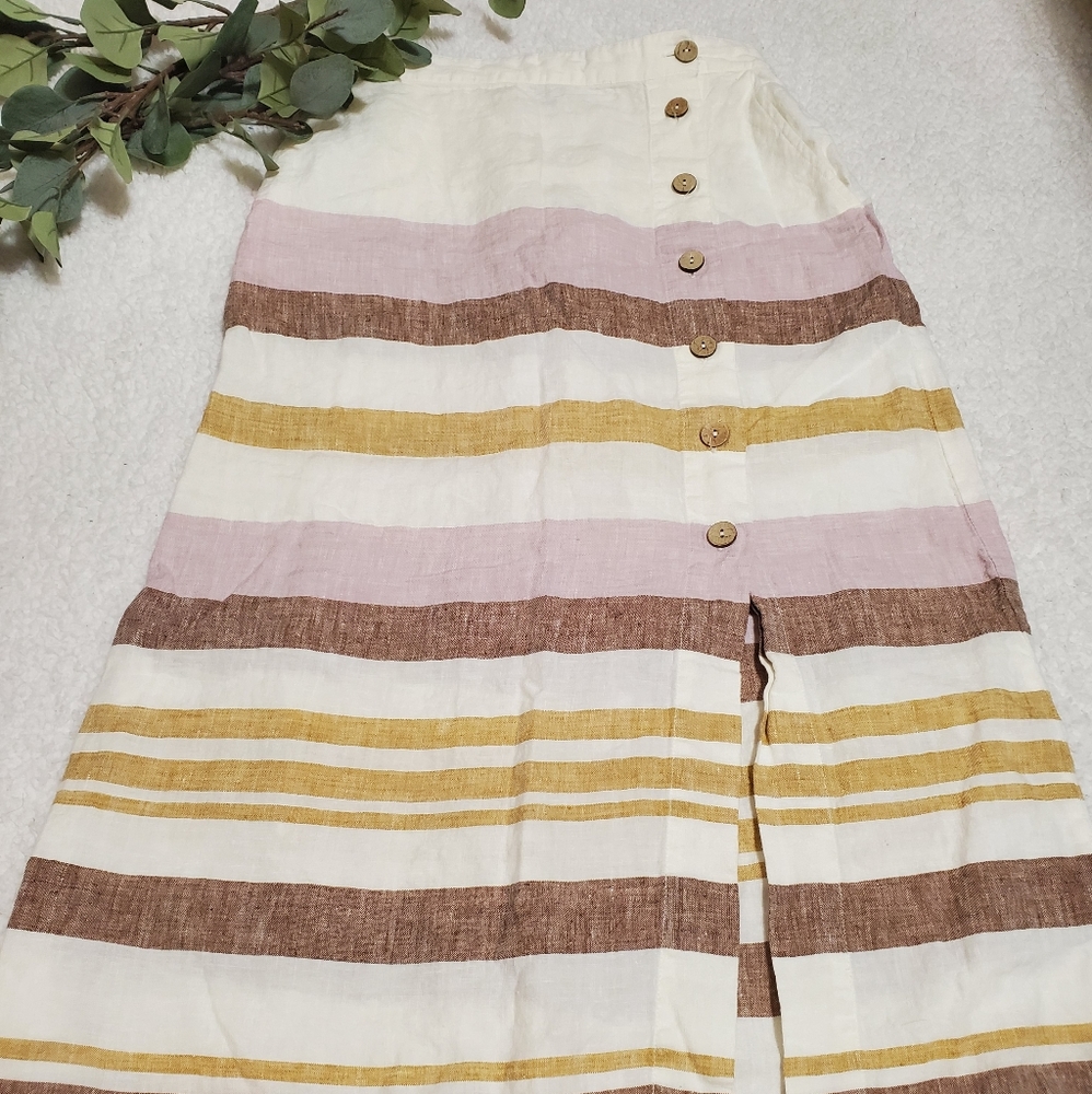 Rachel Zoe Linen Striped Midi Length Skirt